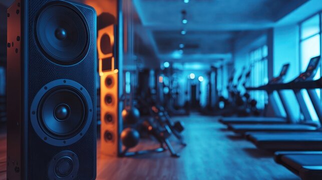 A gym sound system with speakers mounted on the walls, ready to energize workout sessions.