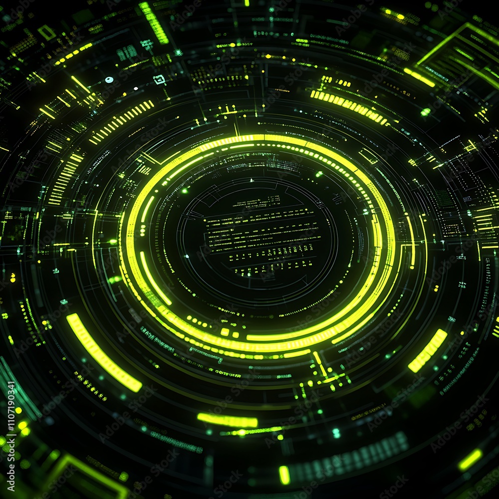 Poster abstract futuristic background with circular design and neon green elements for technology and scien