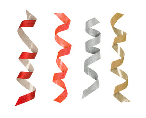 Confetti decoration element. a selection of twisted ribbons set. Decoration for a carnival party, festive event, New Year, Christmas, Wedding 