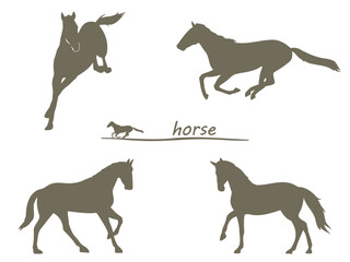 躍動感のある馬のシルエットのイラスト素材セット