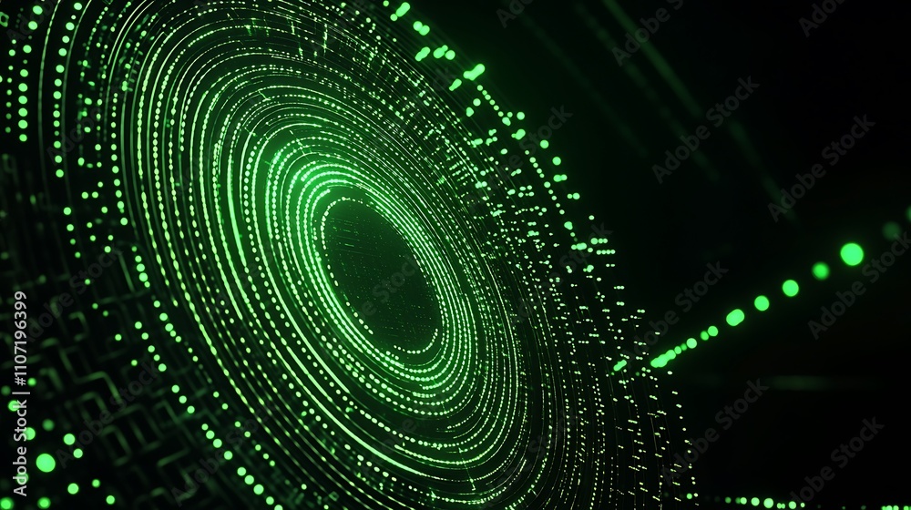Poster abstract green circles and dots in a pattern with digital background for technology and science conc