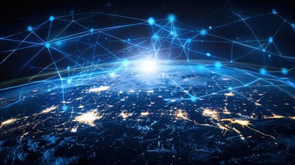 Fototapeta premium Earth with digital lines illustrating global networks and blockchain