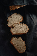 homemade fresh bread on a towel, tasty and healthy