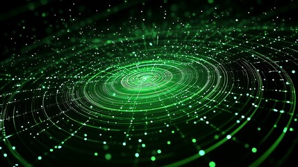 Obraz premium Abstract Green Spiral Patterns with Dots and Lines Creating a Dynamic Visual Flow Effect