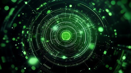 Fototapeta premium Abstract Green Technology Background with Circular Patterns and Futuristic Elements for Digital Designs