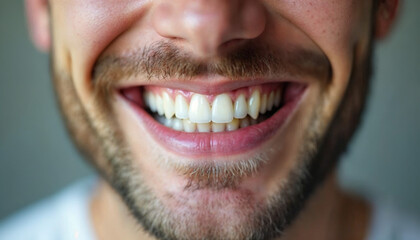Fototapeta premium Close up of biracial man show white healthy teeth