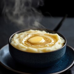 Delicious Creamy Mashed Potatoes with Melted Butter Kitchen Food Cozy Atmosphere Close-up Comfort Food