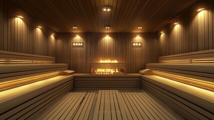 Naklejka premium A sauna with wooden benches, inviting gym members to relax and rejuvenate.