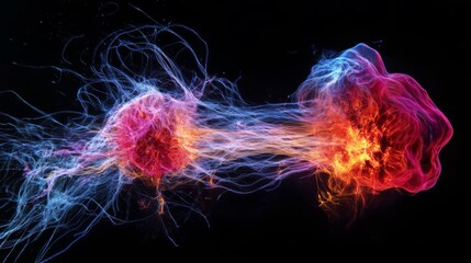 Abstract energy spheres connected by vibrant plasma streams.