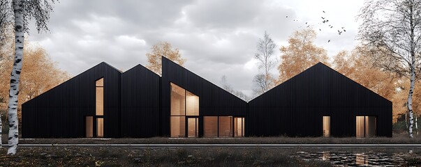 Cluster black modern townhouses with minimalist design