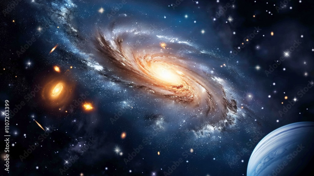 Canvas Prints galaxy glowing core and spiraling arms in space image. abstract formation against starry sky photogr