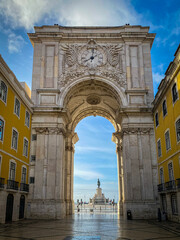 Internal view from Augusta street to commerce square in Lisbon, Portugal