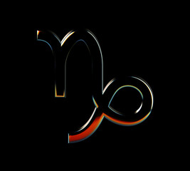 3D render Capricorn zodiac sign symbol colored glass icon with black background