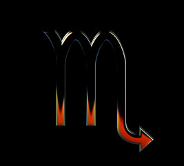 3D render Scorpio zodiac sign symbol colored glass icon with transparent background