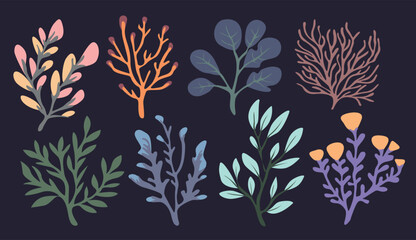  Abstract matisse plant leaf silhouette. Abstract organic shapes vector illustration. Groovy flower abstract organic plant shapes art set.