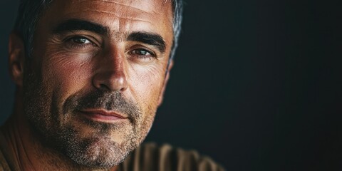 Fototapeta premium A thoughtful face portrait of a man with deep lines, capturing the story of his life experiences