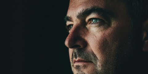 Fototapeta premium A thoughtful face portrait of a man with deep lines, capturing the story of his life experiences