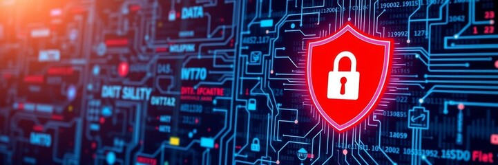 A 3D illustration showing surveillance of mobile data with data streams and security lock icons, information security, privacy breach