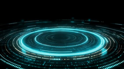 Obraz premium Futuristic Abstract Background with Glowing Circles and Light Trails in Dark Space Environment