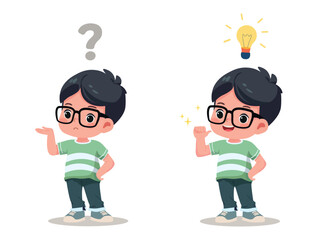 kid boy  thinking idea vector illustration