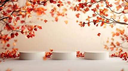 Autumn Holiday Podium Product Mockup Scene with Faint Festive Pattern