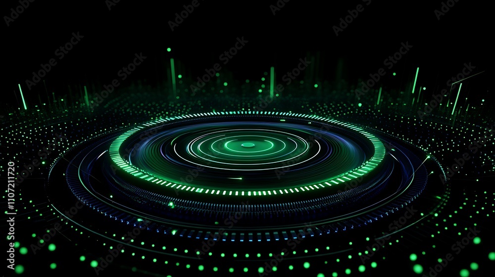 Poster futuristic abstract design with green lights and circular patterns for technology and science concep