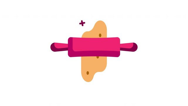 Animated rolling pin icon. Roll out dough animation. Homemade pizza