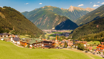 Aerial summer view of Finkenberg, Zillertal valley, Schwaz, Zell am Ziller, Tyrol, Austria