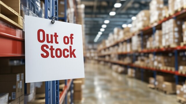 out of stock signboard with blur background of warehouse concept of global recession supply chain disruption