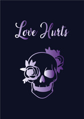 skull, teschio, love, rose, hurts, violet, viola, rosa, amore, dolore