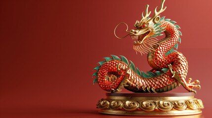 Fototapeta premium Golden Chinese Dragon Statue for New Year Celebration