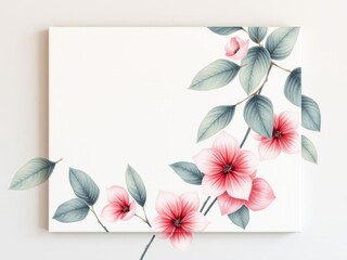 Oil painting of pink flower leaves on canvas with botanic print background, flower, nature