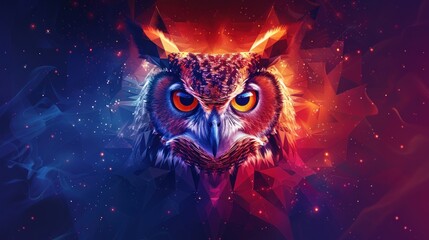Obraz premium A vibrant, stylized owl illustration with intense colors and geometric shapes.