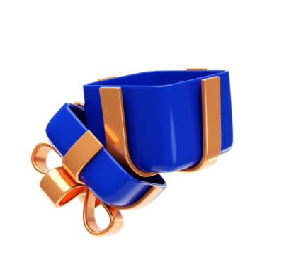 Blue Open gift box With gold Ribbon 3D background illustration