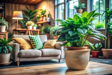 Vibrant Indoor Plant in a Decorative Pot Surrounded by Natural Light, Showcasing Lush Green Foliage and Earthy Tones for a Serene Home Ambiance