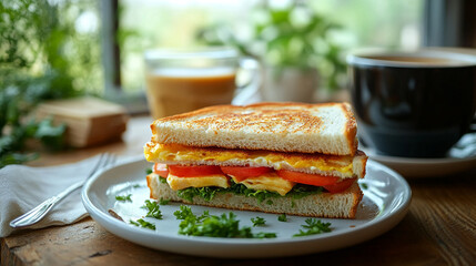A fresh sandwich with ham, cheese, lettuce, and tomato on a white plate