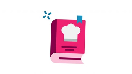 Animated recipe book icon . Seamless looping video with alpha channel