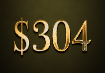 Old gold effect of 304 dollars with 3D glossy style Mockup.