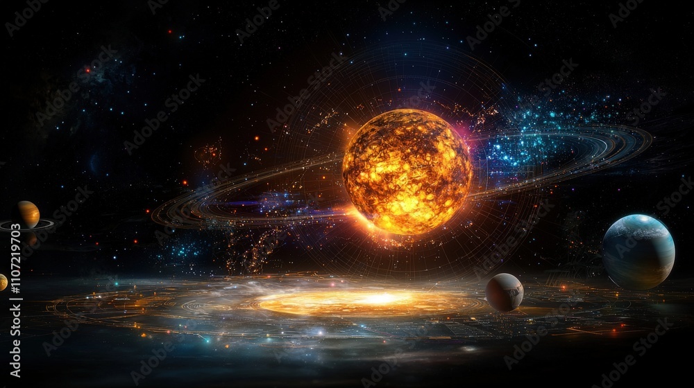 Poster Exploring the glowing digital map of the solar system interactive space simulation virtual environment cosmic perspective