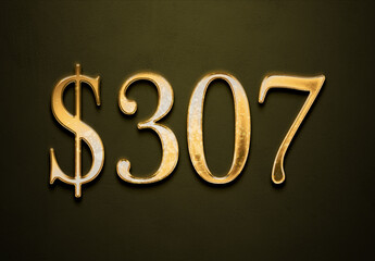 Old gold effect of 307 dollars with 3D glossy style Mockup.