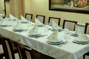 October 13, 2018 - Belgrade, Serbia. The interior of the restaurant that is ready to welcome guests.