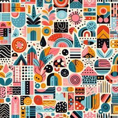 Fun colorful seamless pattern collection abstract geometric shape background for children