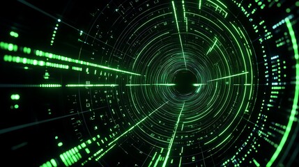 Fototapeta premium Futuristic Digital Tunnel with Glowing Green Lines and Data Streams in a Cybernetic Environment