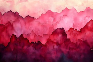 Obraz premium Watercolor painting with a red background and small abstract shapes, watercolor texture, painted in light pink and dark crimson color tones, vintage style