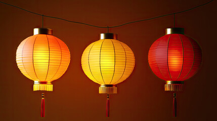 Fototapeta premium Colorful paper lanterns in red, yellow, and orange providing a warm glow.