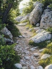 Rocks and boulders on a hiking trail