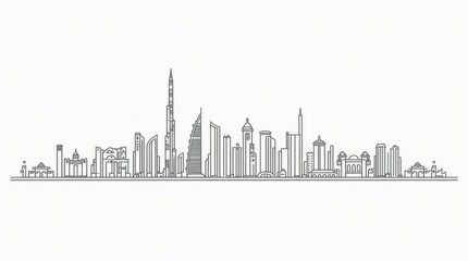 Dubai Skyline Line Art Illustration