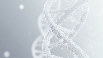 An abstract illustration of DNA strands with a light grey background, macro shot, Minimalist style