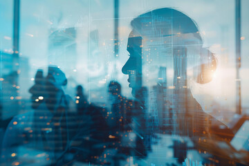 A double exposure image of a professional worker silhouette generative ai
