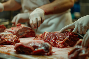 Generative AI Image of Butcher in Supermarket Meat Department with Fresh Cuts of Meat on Display